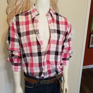 MEN'S PINK AND BLACK PLAID LINEN/COTTON SHIRT